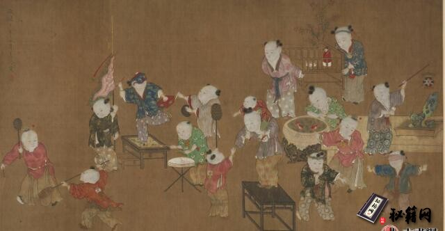 古籍.婴戏图. 明. 夏葵绘.10942X5964 像素. 绢本设色 藏于克利夫兰艺术博物馆